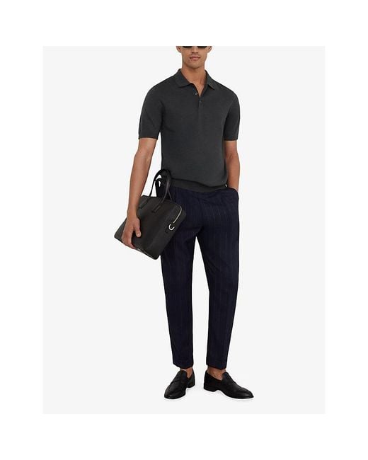 Reiss Black Manor Regular-Fit Merino Wool Polo Shirt for men