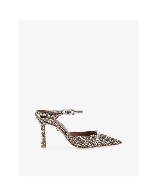 Kurt Geiger White Strass Woven Heeled Mules