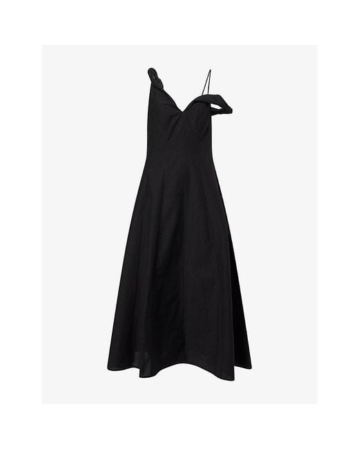 RÓHE Frames Black Twisted Off-Shoulder Cotton-Blend Dress