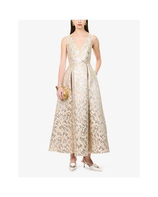 Huishan Zhang Natural Omaya Floral-Jacquard Woven Maxi Dress
