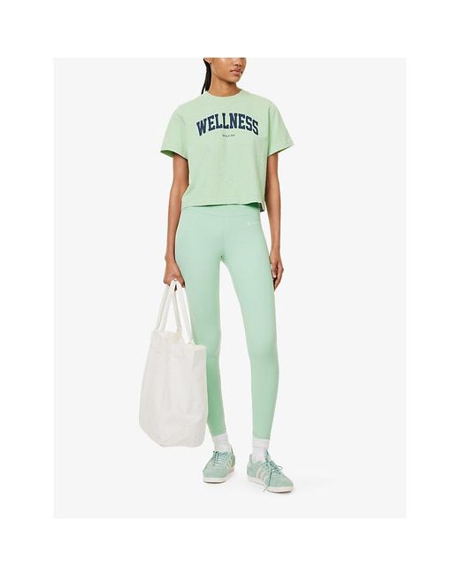 Sporty & Rich Green Wellness Cropped Cotton-jersey T-shirt