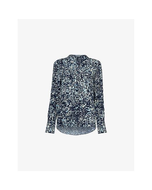 Whistles Blue Leopard Swirl-Print Satin Shirt