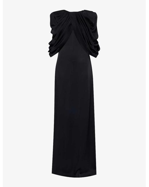 Stella McCartney Black Draped-panel Floor-length Satin Gown