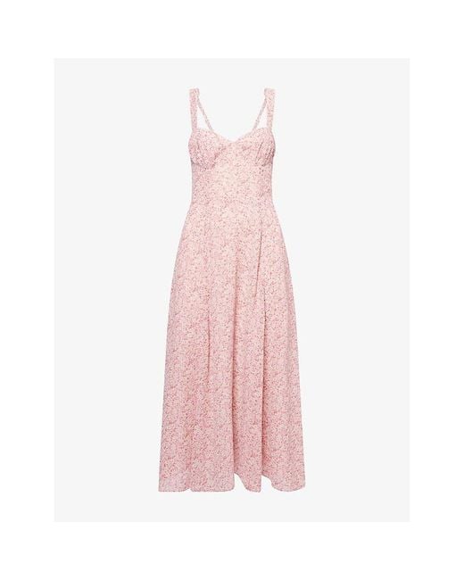 Reformation Pink Lela Floral-Print Georgette Midi Dress