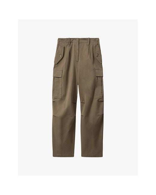 Reiss Natural Indie Front-pleat Tapered-leg Stretch-cotton Trousers