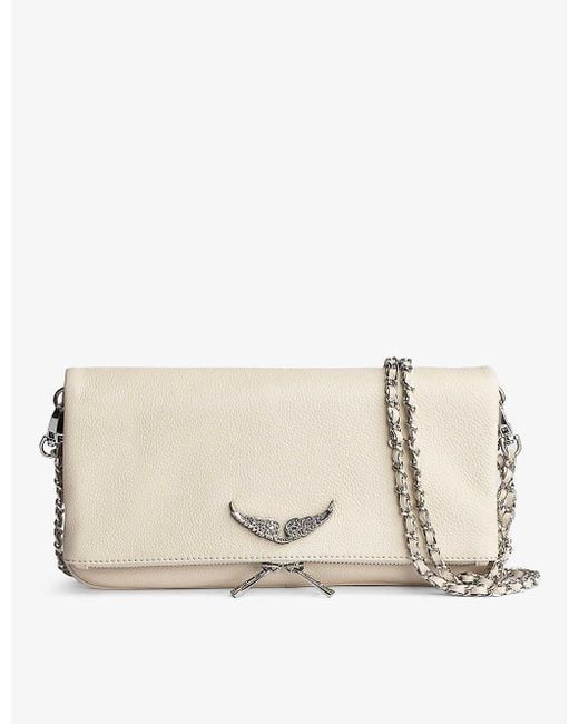 Zadig & Voltaire Natural Rock Swing Your Wings Logo-plaque Leather Clutch Bag