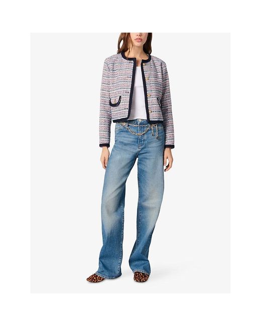 Maje Purple Short Tweed Cotton-Blend Jacket