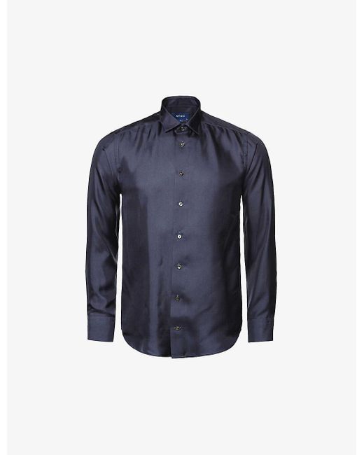 Eton of Sweden Blue Twill-weave Contemporary-fit Silk Shirt for men
