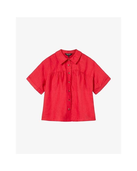 Whistles Short-Sleeved Gathered Linen Shirt