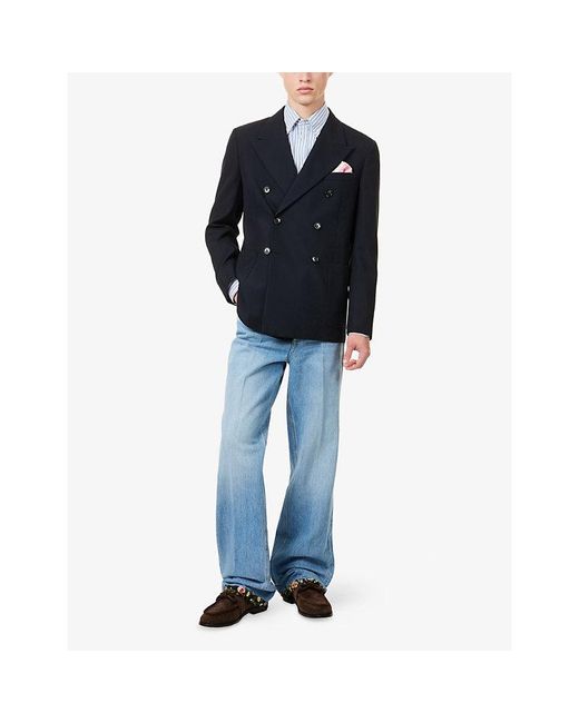Valentino Garavani Blue Double-Breasted Formal Wool Jacket for men