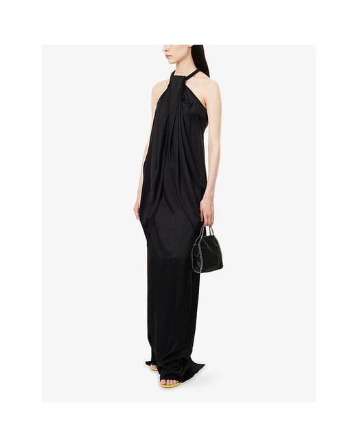 Stella McCartney Black High-Neck Draped Satin Gown