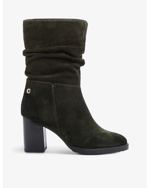 Carvela Kurt Geiger Turnup Ruched Heeled Suede Ankle Boots in Khaki