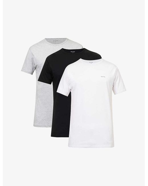 Paul Smith Black Short-sleeved Crewneck Pack Of Three Organic Cotton-jersey T-shirts for men