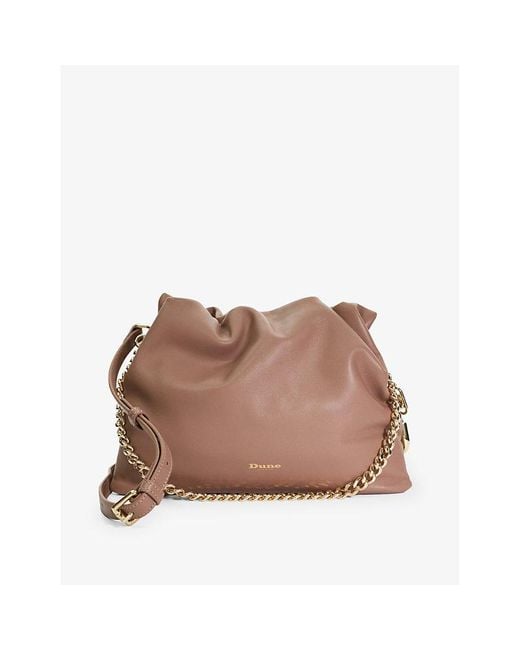 Dune Brown Primrose Drawstring Leather Shoulder Bag