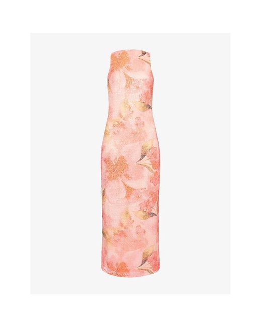 Pretty Lavish Lilou Printed Sequin Woven Maxi Dress in Pink | Lyst UK