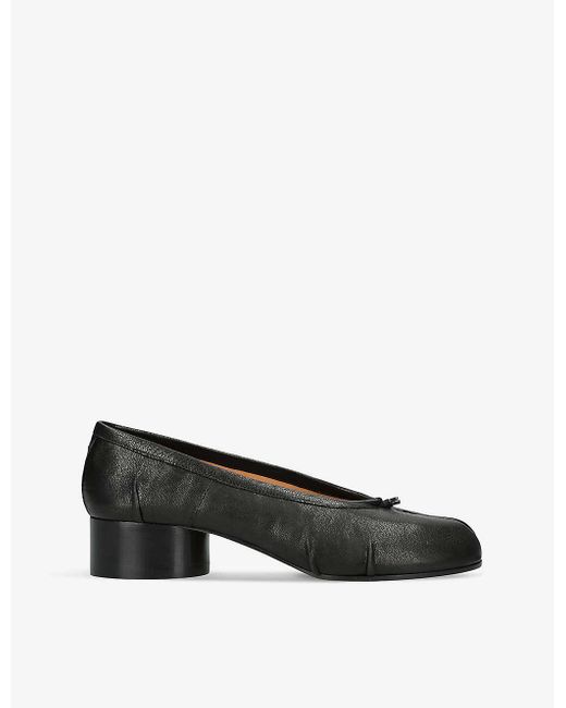 Maison Margiela Black Tabi Ballerina Split-toe Leather Heeled Shoes