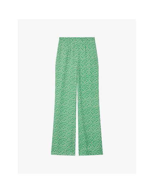 L.K.Bennett Green Esme Ribbon-print High-rise Woven Trousers