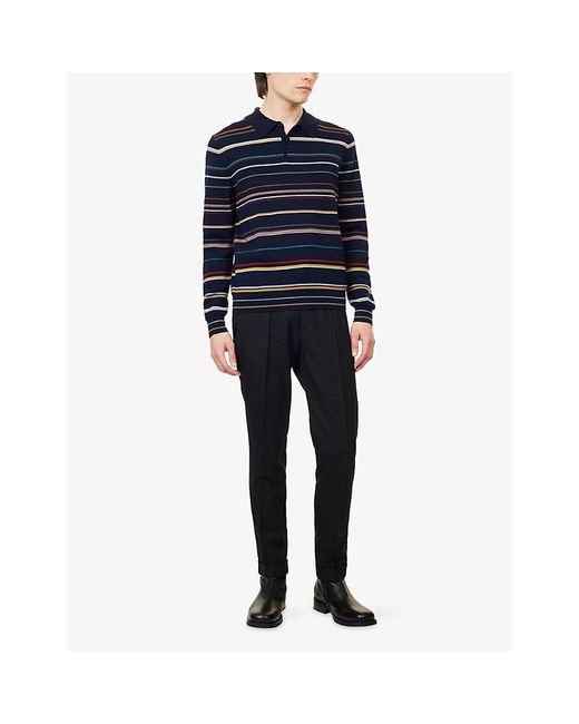 Paul Smith Blue Drawstring Tapered-Leg Wool Trousers for men