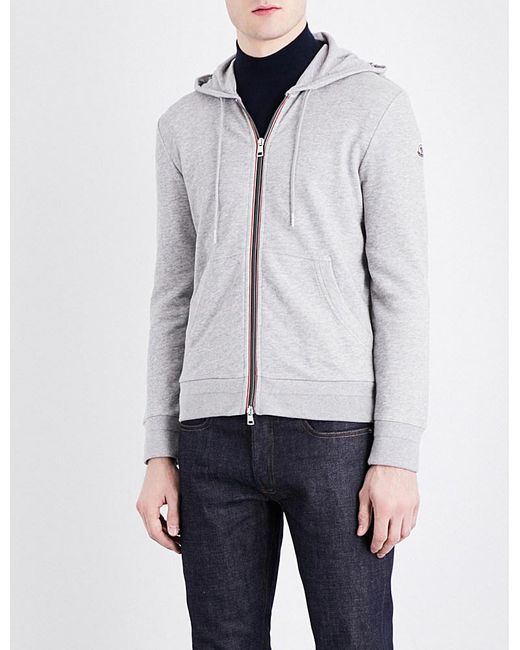 Moncler Logo-embroidered Cotton Hoody in Gray for Men | Lyst