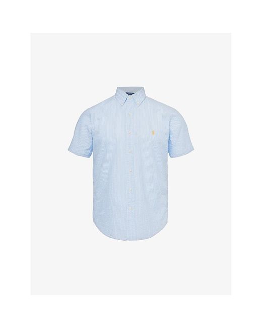 Polo Ralph Lauren Blue Logo-embroidered Regular-fit Cotton-seersucker Shirt for men