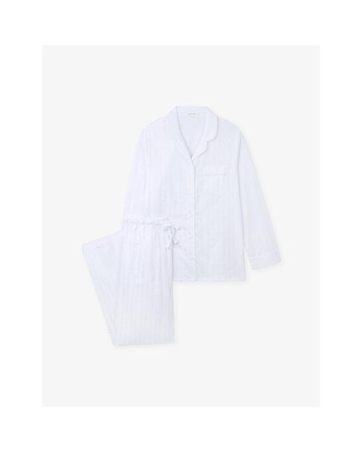 The White Company White Striped Regular-Fit Cotton-Sateen Pyjama Set