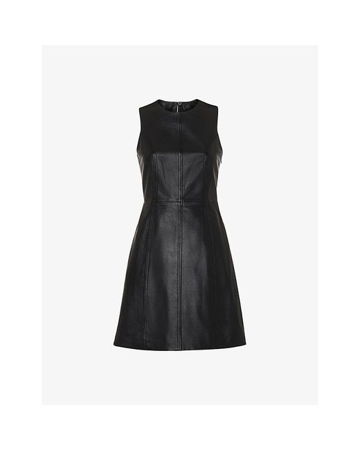 Whistles Black Sleeveless Regular-Fit Leather Mini Shift Dress