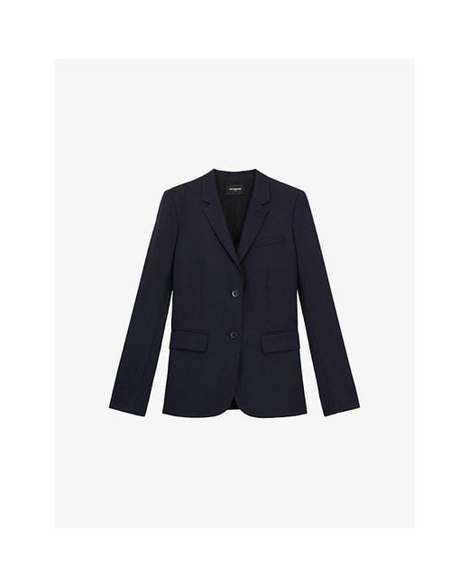 The Kooples Blue Single-Breasted Wool Blazer