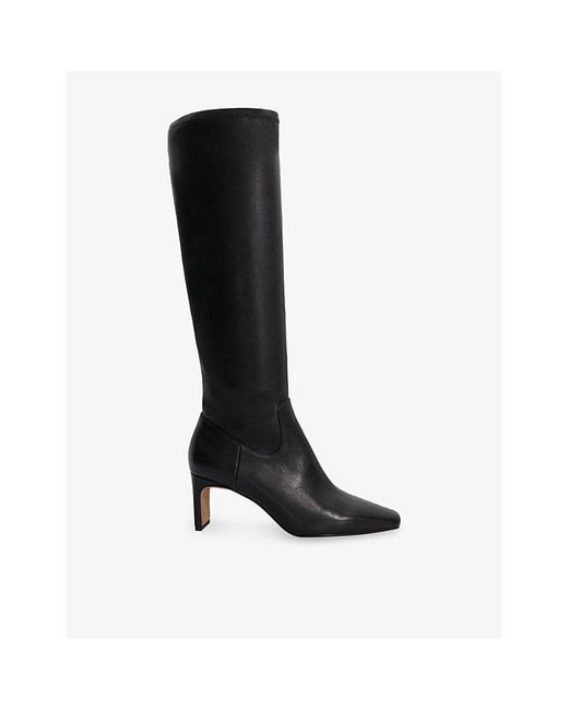 Dune Black Stellan Leather Knee-High Boots