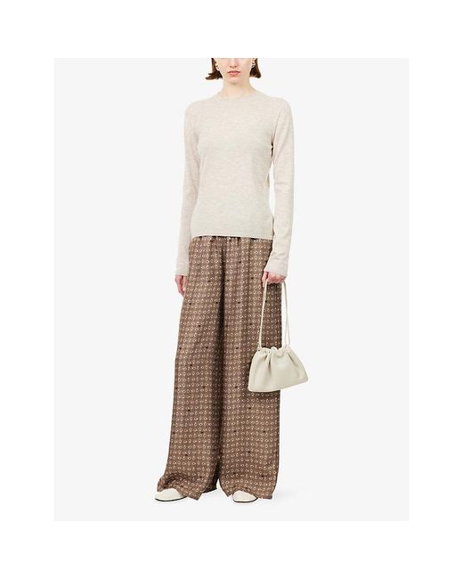 Max Mara Brown Printed Relaxed-Fit Silk Trousers