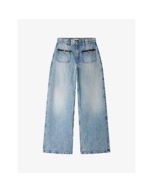 Sandro Blue Straight-Leg Faded-Wash Denim Jeans
