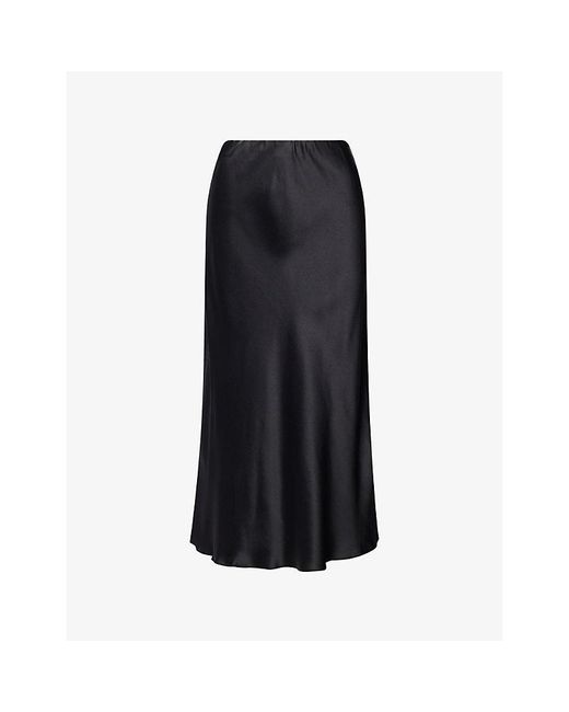 Reformation Black Marcia Silk Midi Skirt