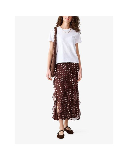 OMNES Brown Darline Star-Print Satin Midi Skirt
