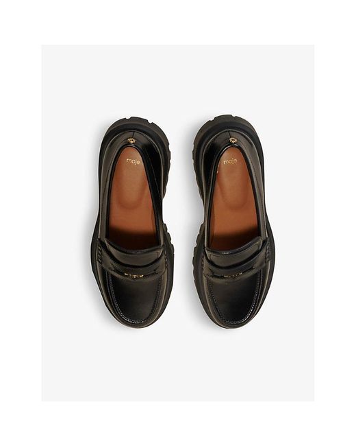 Maje Black Clover-embellished Platform Leather Loafers