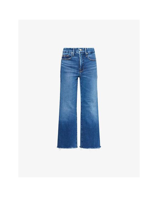 GOOD AMERICAN Blue Good Legs Cropped Mini Boot-Cut Denim Jeans
