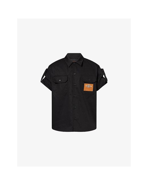 Simone Rocha Black Military Jewel Leather-Patch Cotton Shirt for men