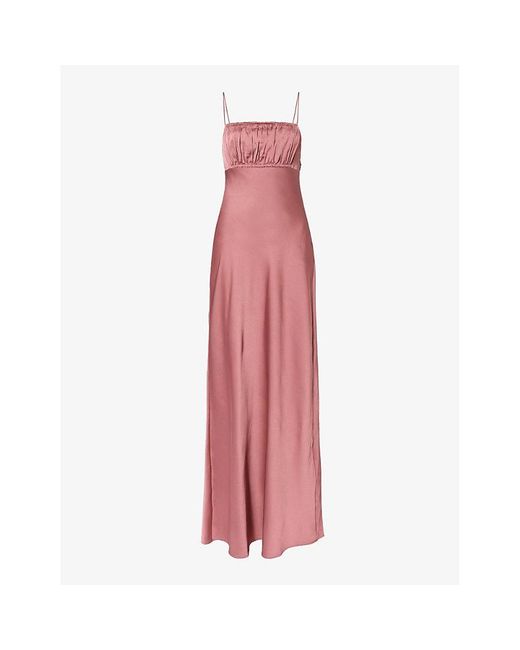 PAIGE Pink Miren Square-neck Satin Maxi Dress