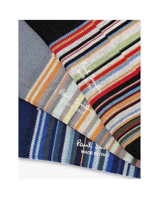 Paul Smith Blue Signature Stripe-pattern Pack Of Three Cotton-blend Socks for men