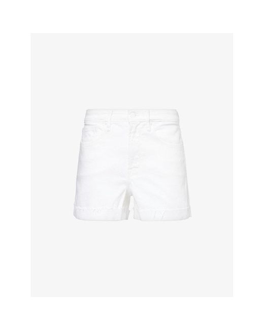 GOOD AMERICAN White Good Girlfriend Mid-rise Stretch-denim Shorts