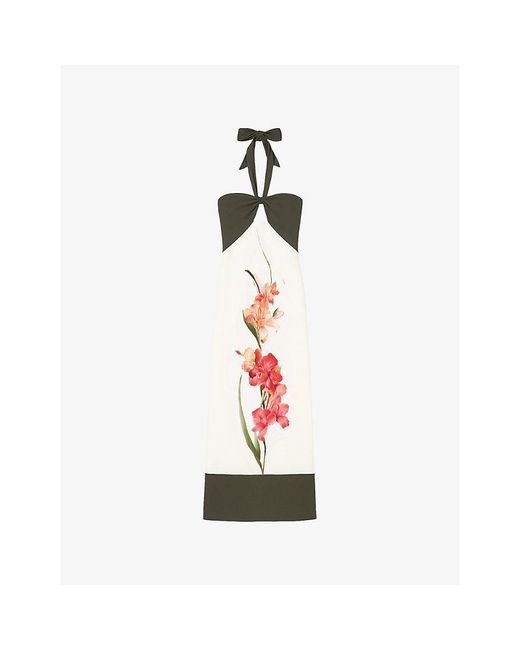 Ro&zo White Floral-Motif Halter-Neck Woven Maxi Dress