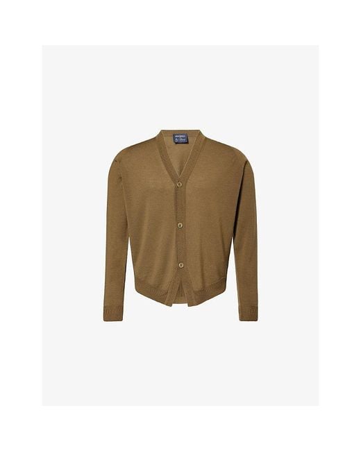 John Smedley Green X Bill Nighy V-Neck Merino Wool Cardigan for men
