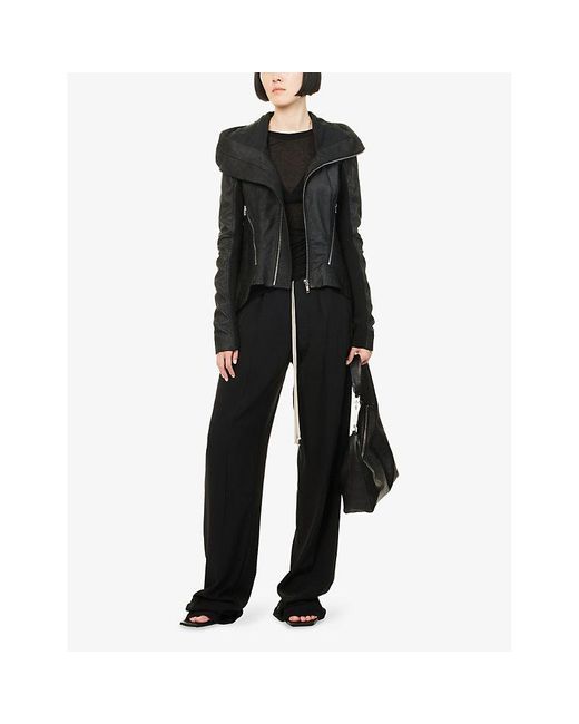 Rick Owens Black Naska Asymmetric Leather Biker Jacket