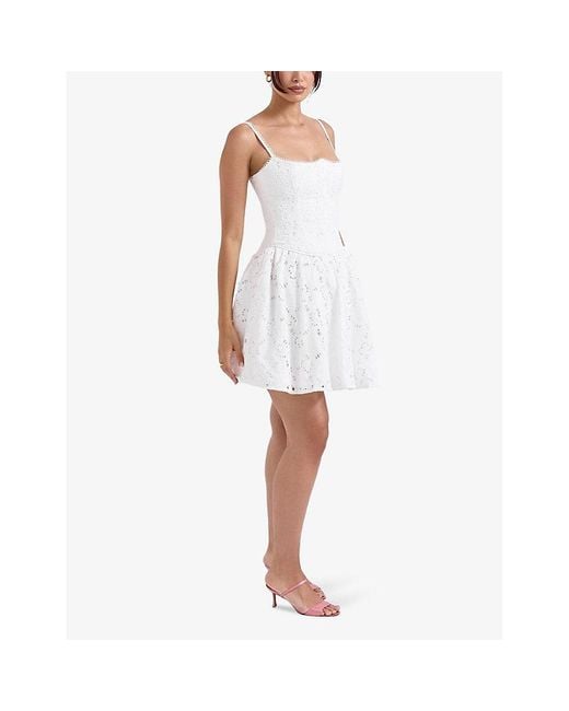 House Of Cb White Elara Broderie-Anglaise Cotton Mini Dress