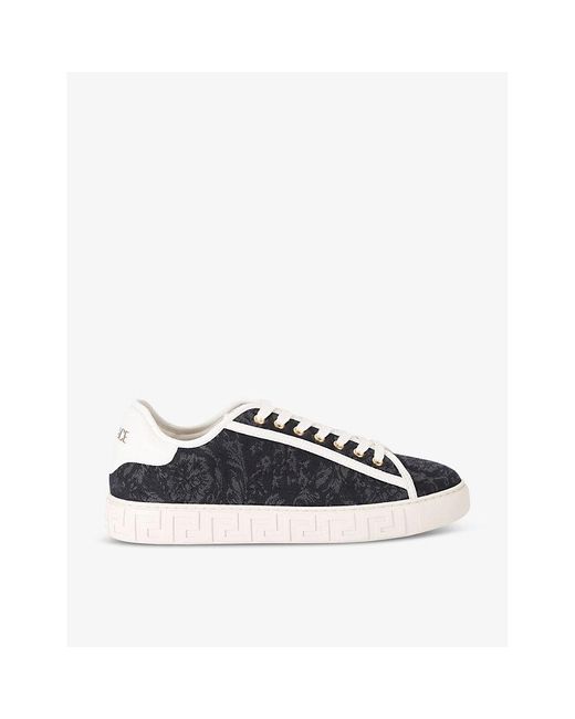 Versace Blue Baroque Graphic-pattern Canvas Low-top Trainers for men