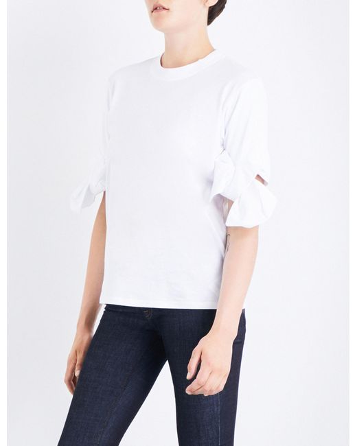 Victoria, Victoria Beckham White Bow-sleeve Cotton-jersey T-shirt