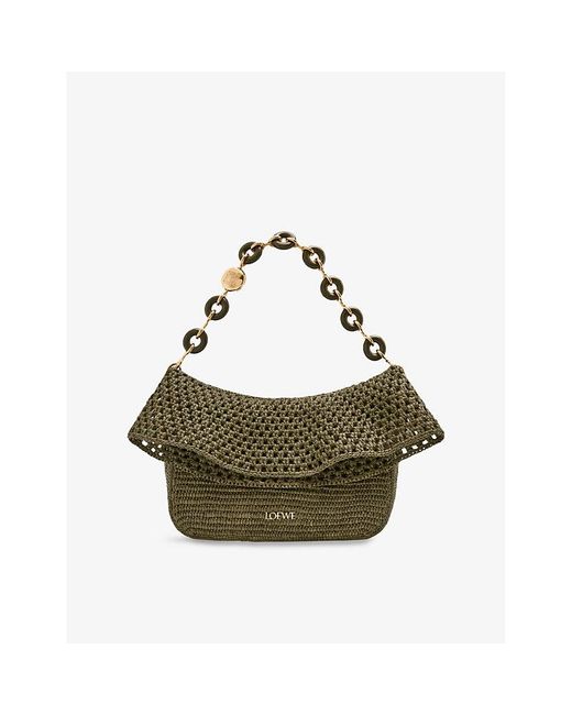 Loewe Green X Paula's Ibiza Ola Medium Raffia Shoulder Bag