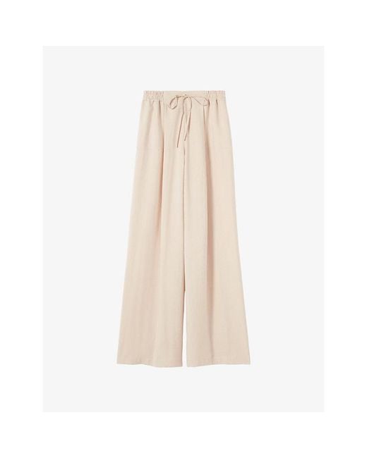 Claudie Pierlot Natural Wide-Leg Elasticated-Waist Woven Trousers