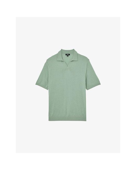 Reiss Green Duchie Open-Collar Merino-Wool Polo for men