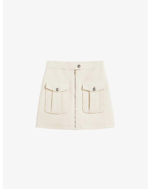 Ted Baker White Cremlas Boucle-pattern Woven Mini Skirt