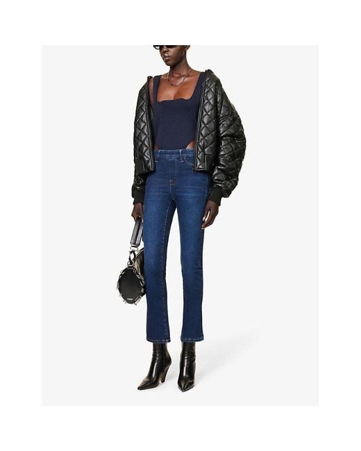 GOOD AMERICAN Blue Pull On Straight Faded-Wash Straight High-Rise Stretch-Denim Jeans