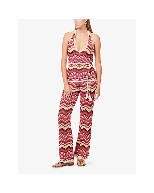 Devon Windsor Red Cierra Chevron-Stripe Knitted Trousers